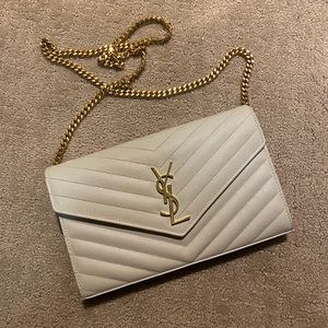 YSL WALLET ON CHAIN! WORN ONCE! CREAM AND GOLD